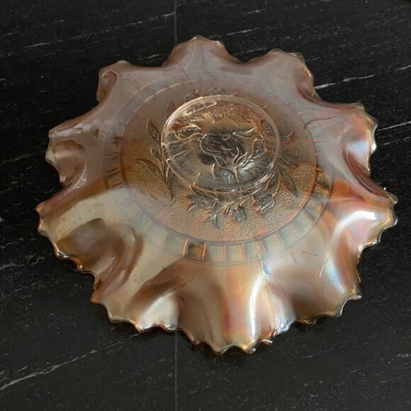 Antique Carnival Glass by Dugan "WindFlower" Ruffled Bowl Iridescent c1910 EC - Picture 7 of 11